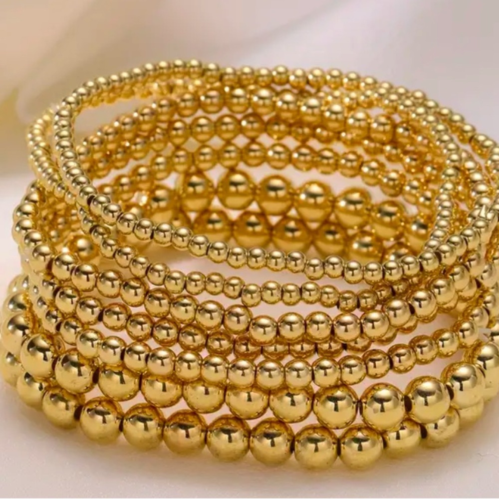 Gold Tone Beaded Stretch Bracelets